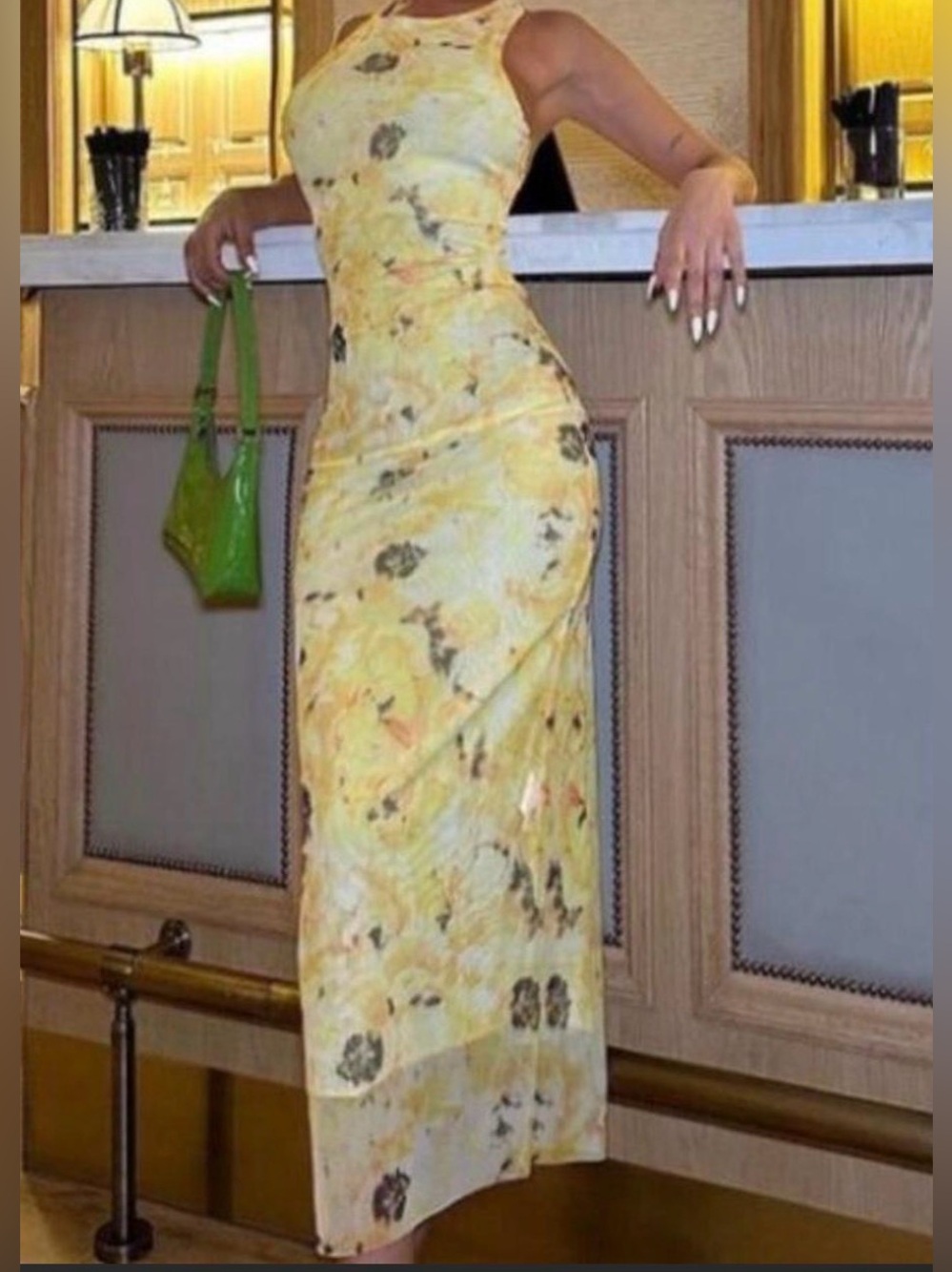 Zara Yellow Floral Slim Maxi Dress